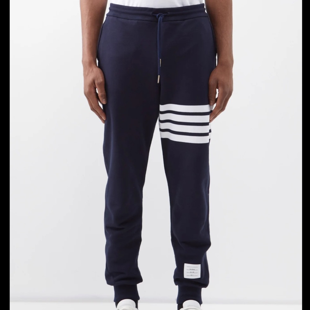 Thom Browne Mens blue striped 4 bar cotton jogger track pants